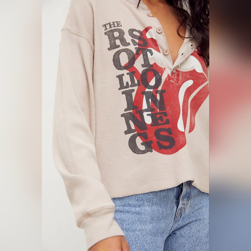 Daydreamer Rolling Stones Waffle Crop Long Sleeve